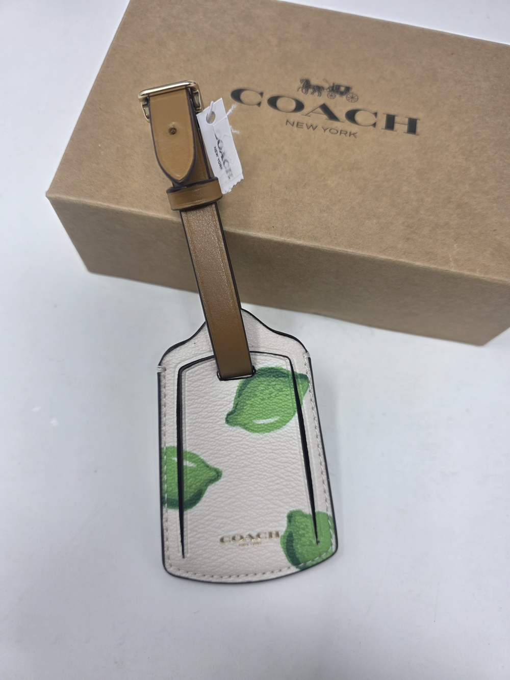 COACH Leather Luggage Tag with LIME PRINT NWT & Coach Box Included